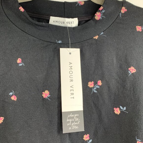Amour Vert Ebele Floral Printed Luxe Fleece Sweatshirt Top Black Size XL NWT - Picture 7 of 8